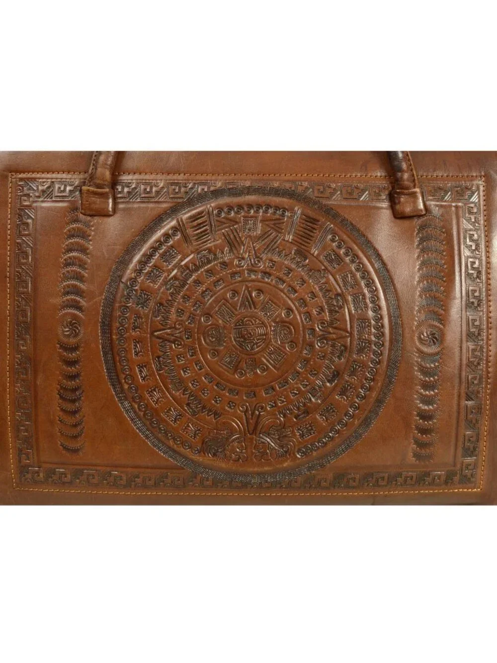RARE! Mexican hand tooled vintage brown leather purse